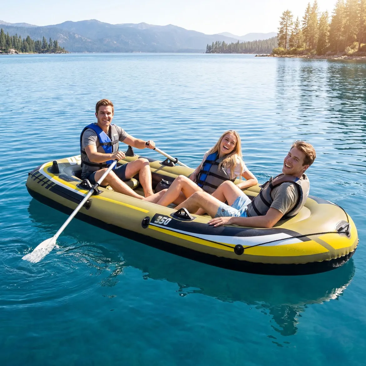 PVC-Schlauchboot für 4 Personen Aufblasbares Angelboot mit 3 Luftkammern 2 Paddeln 305 x 136 x 42 cm