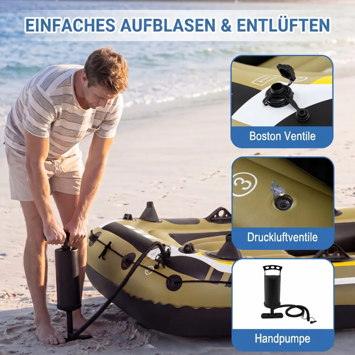 PVC-Schlauchboot für 4 Personen Aufblasbares Angelboot mit 3 Luftkammern 2 Paddeln 305 x 136 x 42 cm