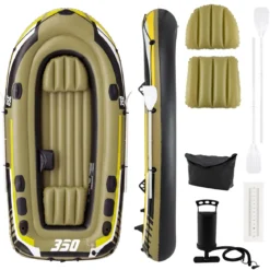 PVC-Schlauchboot für 4 Personen Aufblasbares Angelboot mit 3 Luftkammern 2 Paddeln 305 x 136 x 42 cm