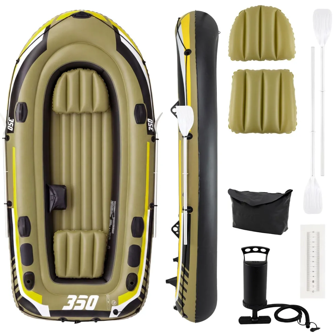 PVC-Schlauchboot für 4 Personen Aufblasbares Angelboot mit 3 Luftkammern 2 Paddeln 305 x 136 x 42 cm