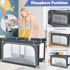 Quadratischer Baby-Laufstall 124 x 124 cm Großer Spielzaun Dunkelgrau