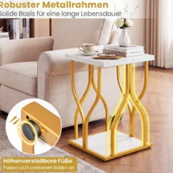 Quadratischer Beistelltisch Couchtisch mit 2 Ebenen & Marmor-Optik Tischplatte 39,5 x 39,5 x 59,5 cm