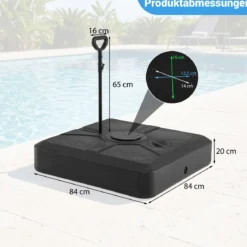 Quadratisch Sonnenschirmständer Schirmgewicht aus HDPE mit Rollen & Zugstange 84 x 84 x 20 cm