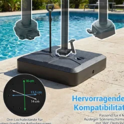 Quadratisch Sonnenschirmständer Schirmgewicht aus HDPE mit Rollen & Zugstange 84 x 84 x 20 cm