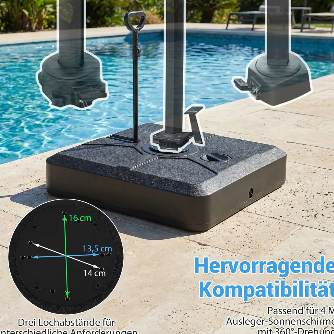 Quadratisch Sonnenschirmständer Schirmgewicht aus HDPE mit Rollen & Zugstange 84 x 84 x 20 cm