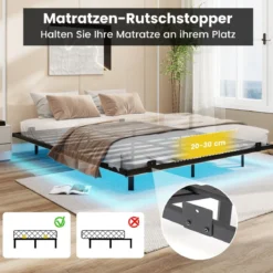 Queen Size Schwebebettgestell mit LED-Leuchten modernes Bettgestell aus Metall 160 x 200 cm