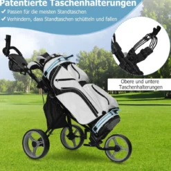 3 Rad Golf Trolley aus Aluminum mit Schirmhalter & Sitz Klappbare Golfwagen Golfcaddy Grau