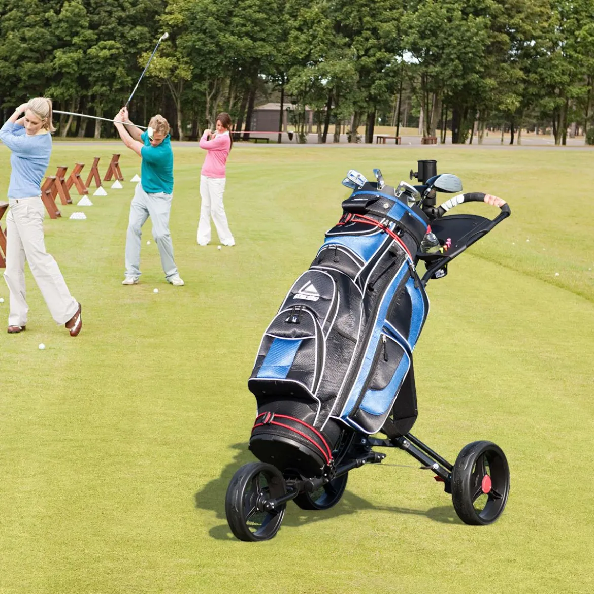 3-Rad Golftrolley Golfwagen Golf klappbar Einfacher Schiebe- und Zugwagen Schwarz