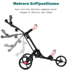 3-Rad Golftrolley Golfwagen Golf klappbar Einfacher Schiebe- und Zugwagen Schwarz