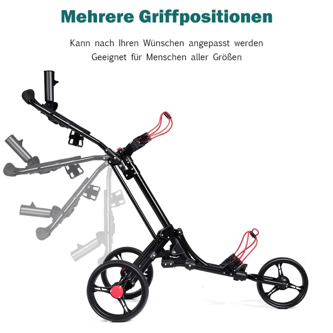 3-Rad Golftrolley Golfwagen Golf klappbar Einfacher Schiebe- und Zugwagen Schwarz
