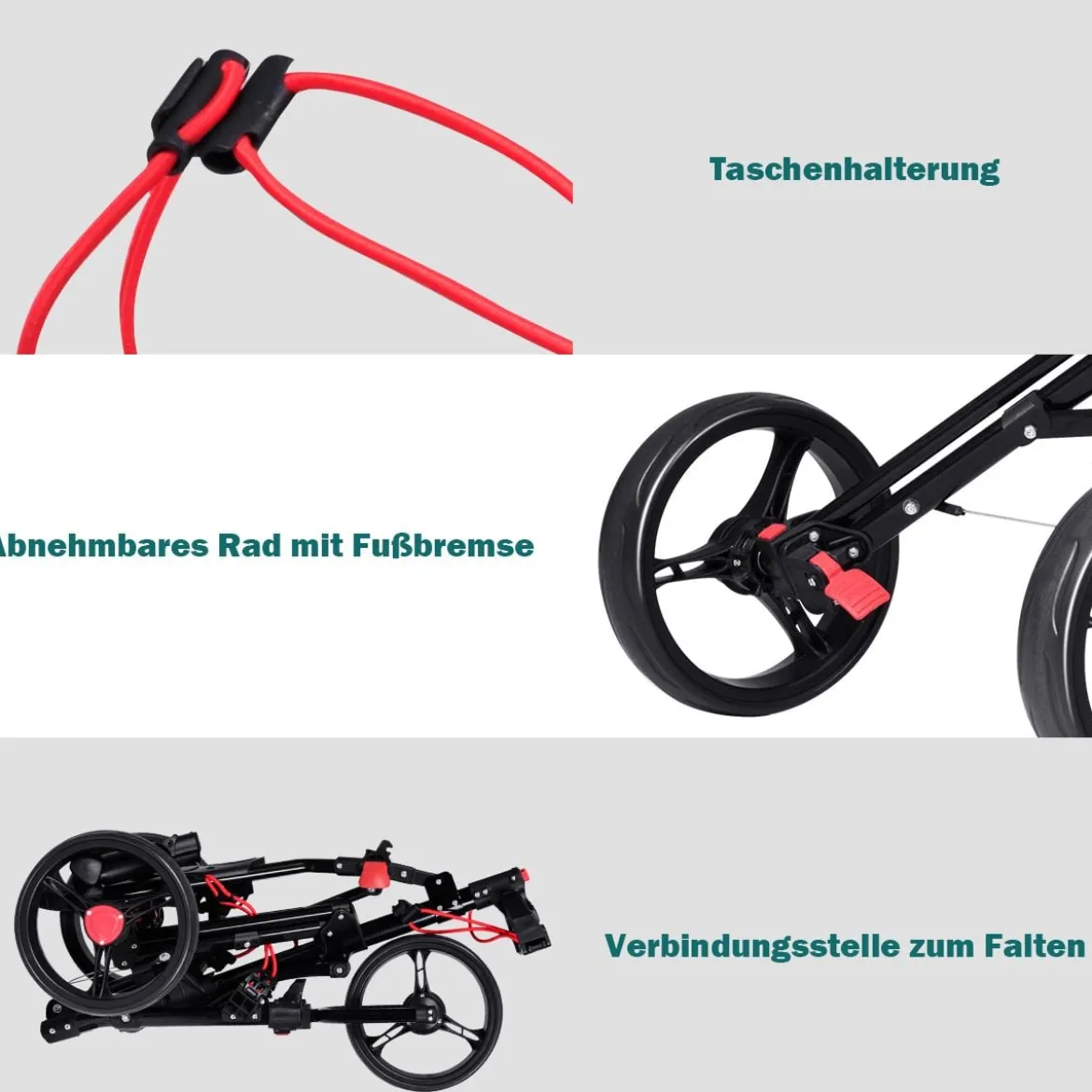 3-Rad Golftrolley Golfwagen Golf klappbar Einfacher Schiebe- und Zugwagen Schwarz