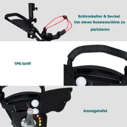 3-Rad Golftrolley Golfwagen Golf klappbar Einfacher Schiebe- und Zugwagen Schwarz