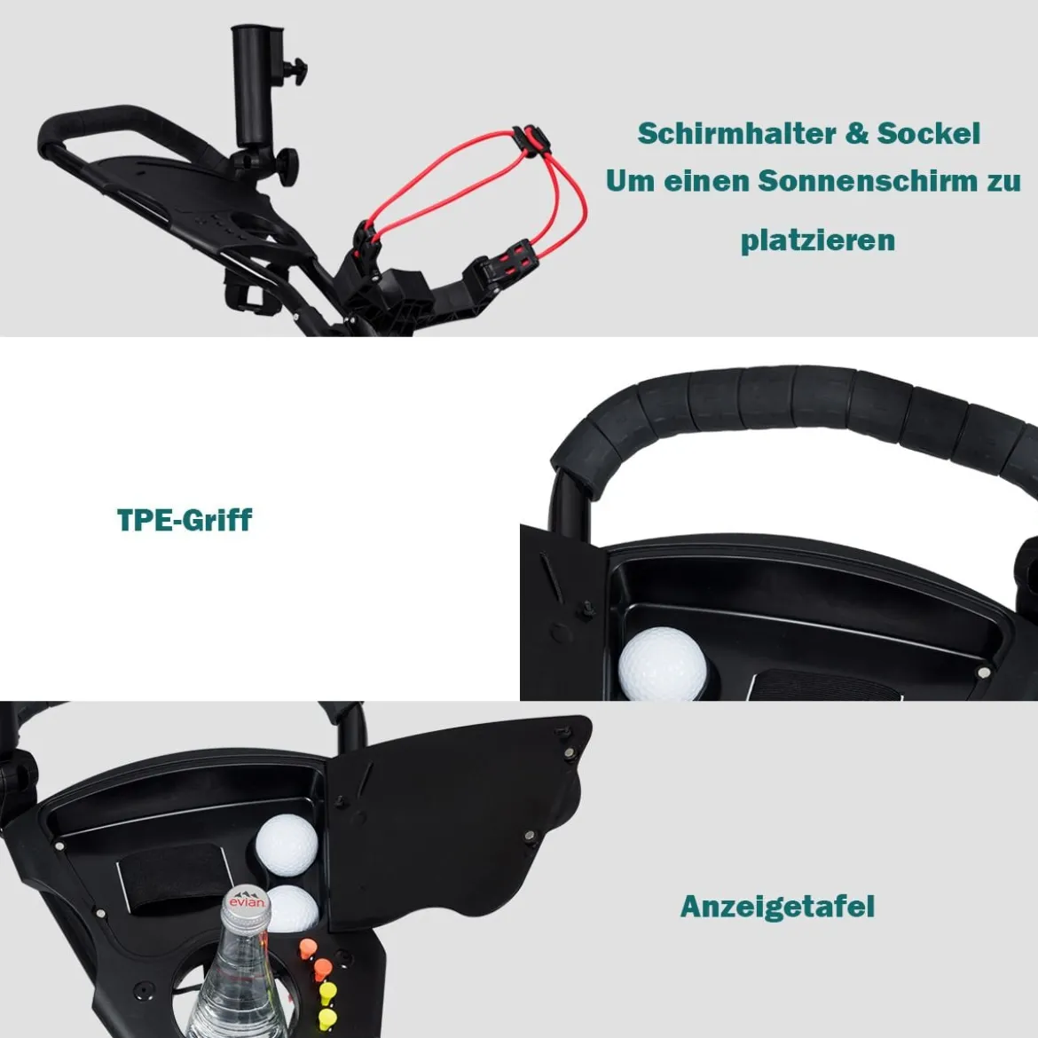 3-Rad Golftrolley Golfwagen Golf klappbar Einfacher Schiebe- und Zugwagen Schwarz
