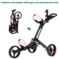 3-Rad Golftrolley Golfwagen Golf klappbar Einfacher Schiebe- und Zugwagen Schwarz