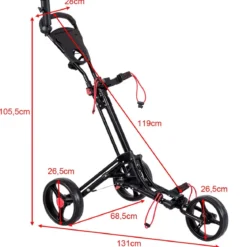 3-Rad Golftrolley Golfwagen Golf klappbar Einfacher Schiebe- und Zugwagen Schwarz