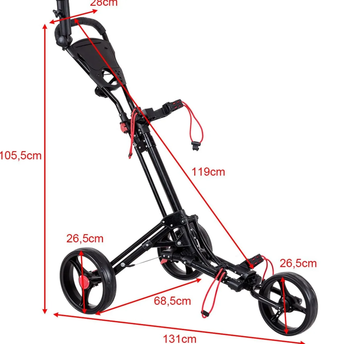 3-Rad Golftrolley Golfwagen Golf klappbar Einfacher Schiebe- und Zugwagen Schwarz