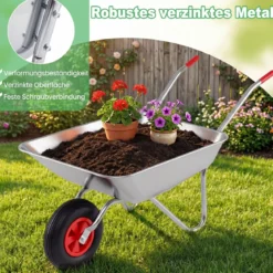 1-Rad Schubkarrenwagen mit 2 Griffen & Großem Gummireifen Schwerlast Metall Kippwagen