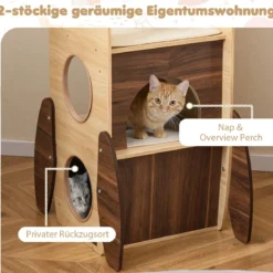 Raketenform Kratzbaum mit 2-stöckigem Katzenhaus & Plattformen & Sisal-Kratzmatte Kletterbaum