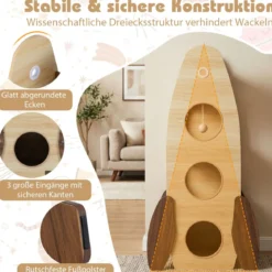 Raketenform Kratzbaum mit 2-stöckigem Katzenhaus & Plattformen & Sisal-Kratzmatte Kletterbaum