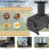 Raketenofen Outdoor 2 Kochflächen mit Sichtscheibe und Aschepfanne 28,5 x 20 x 37 cm Schwarz