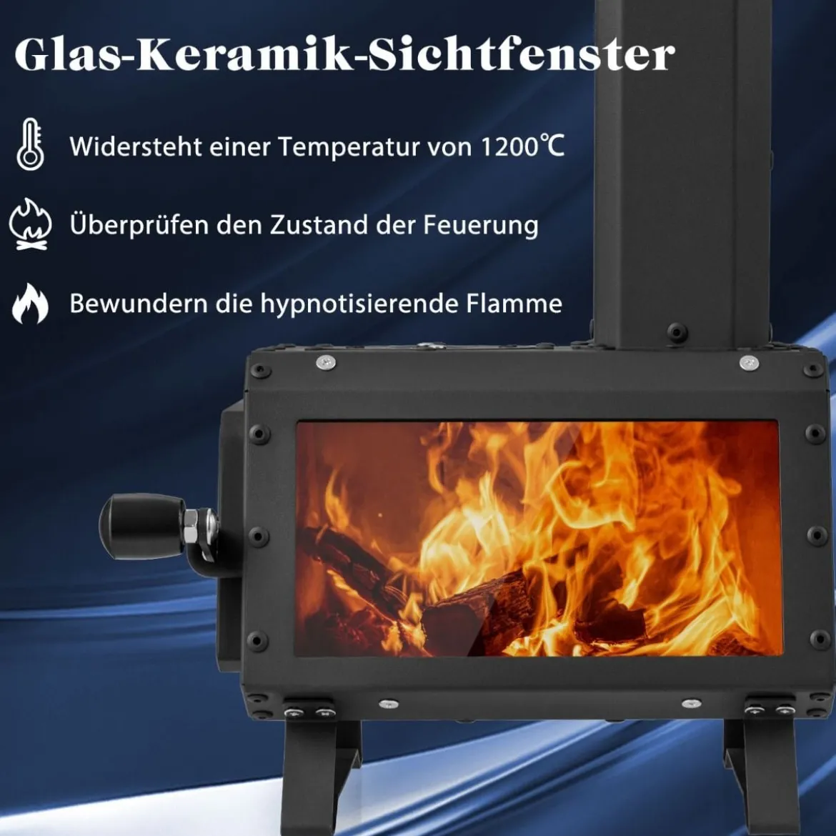 Raketenofen Outdoor 2 Kochflächen mit Sichtscheibe und Aschepfanne 28,5 x 20 x 37 cm Schwarz