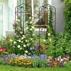 Rankgitter für Kletterpflanzen freistehendes Kletterblumenständer aus Metall mit klappbarem Regal Schwarz