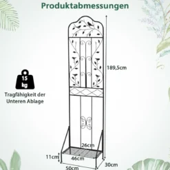 Rankgitter für Kletterpflanzen freistehendes Kletterblumenständer aus Metall mit klappbarem Regal Schwarz