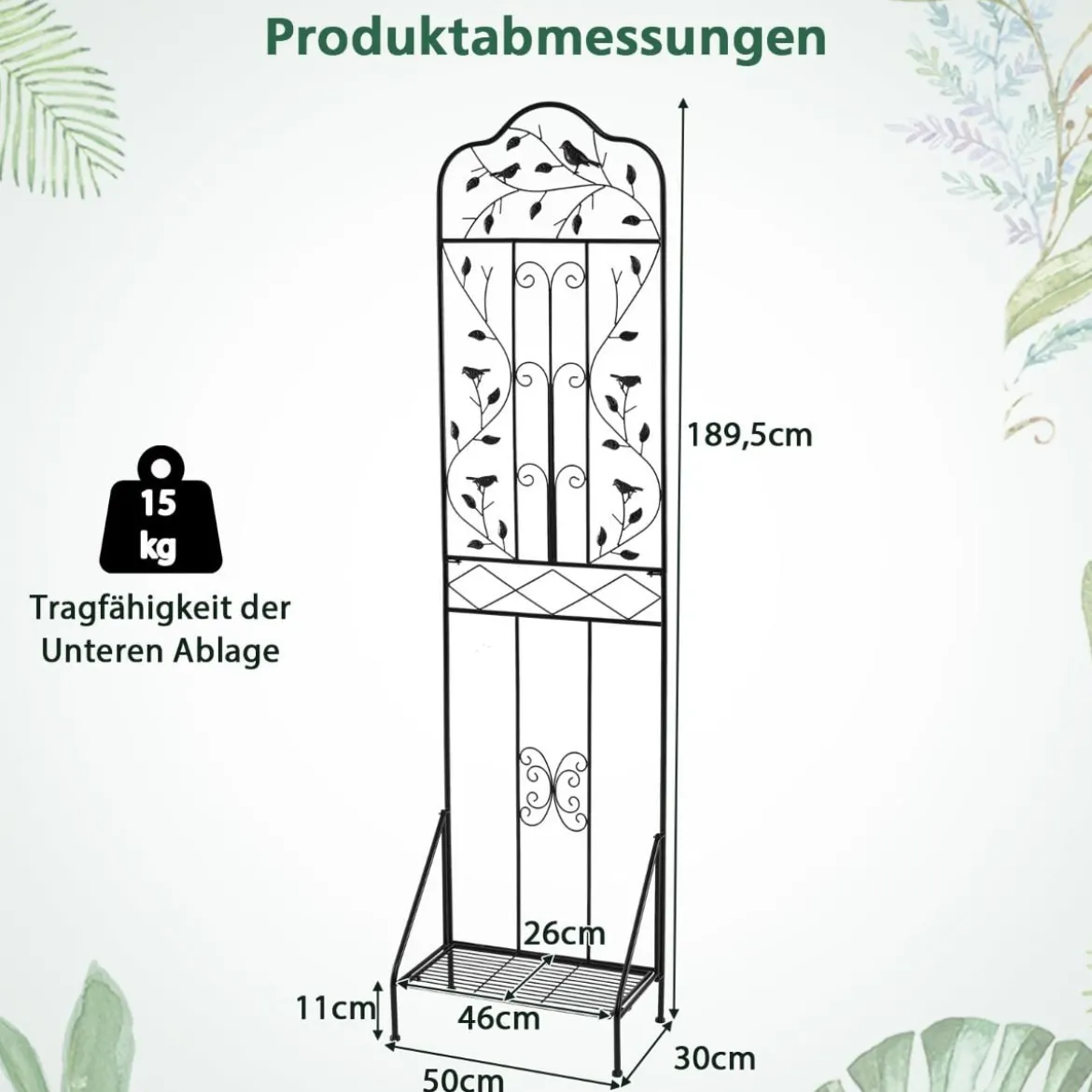 Rankgitter für Kletterpflanzen freistehendes Kletterblumenständer aus Metall mit klappbarem Regal Schwarz