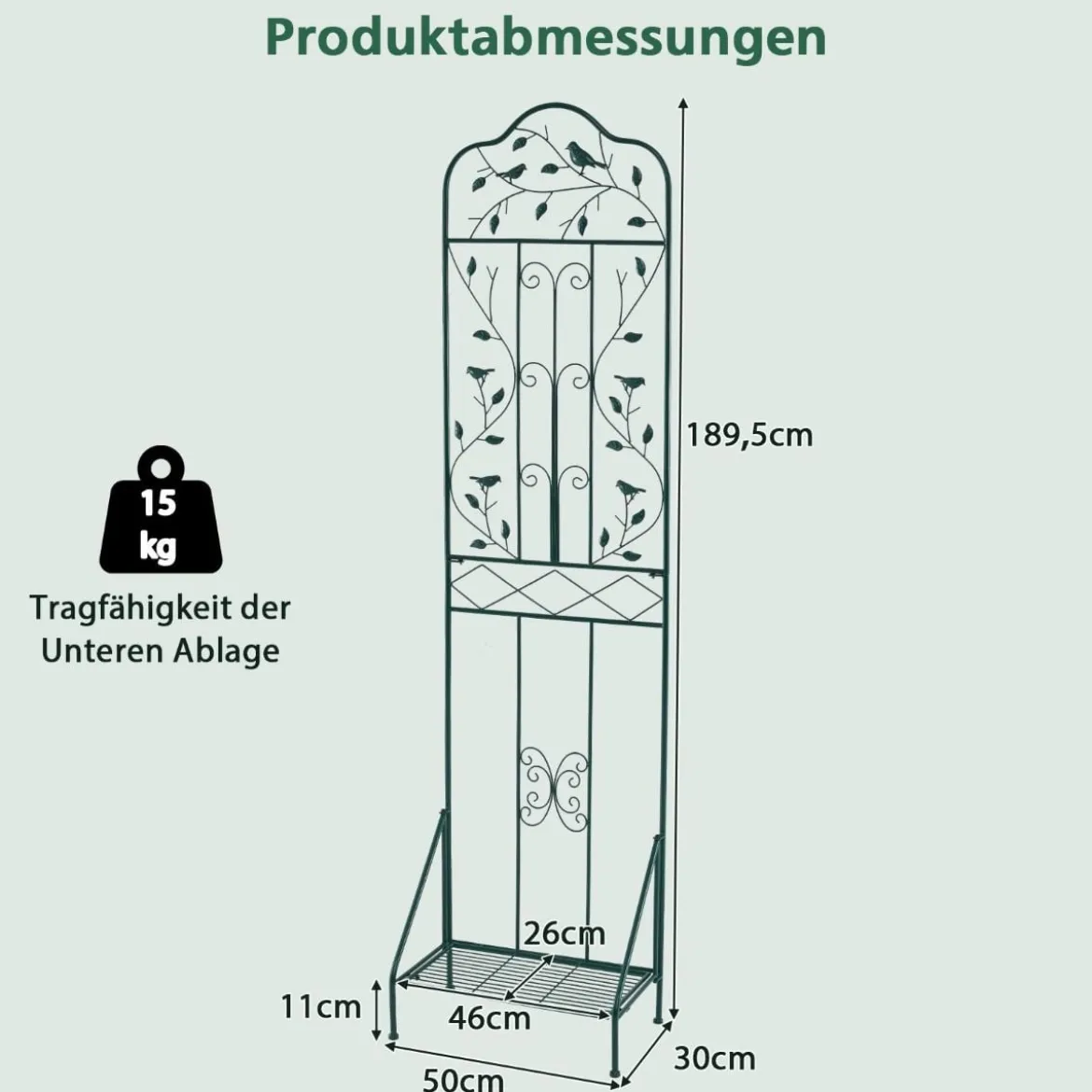Rankgitter für Kletterpflanzen freistehendes Kletterblumenständer aus Metall mit klappbarem Regal Dunkelgrün