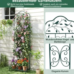 Rankgitter für Kletterpflanzen freistehendes Kletterblumenständer aus Metall mit klappbarem Regal Dunkelgrün