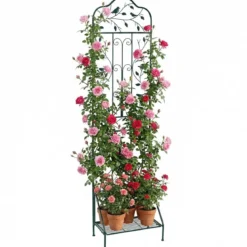 Rankgitter für Kletterpflanzen freistehendes Kletterblumenständer aus Metall mit klappbarem Regal Dunkelgrün