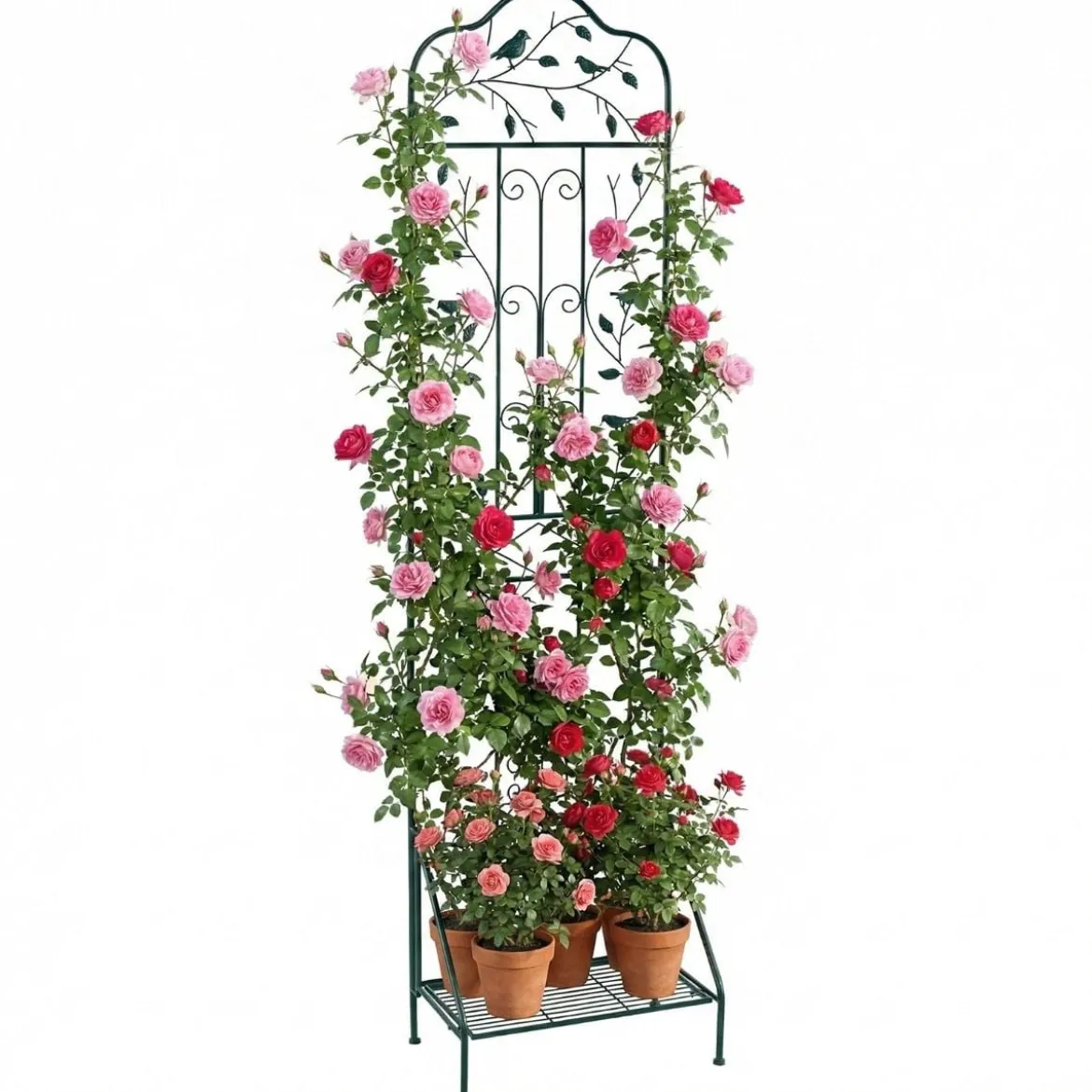 Rankgitter für Kletterpflanzen freistehendes Kletterblumenständer aus Metall mit klappbarem Regal Dunkelgrün