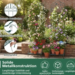 Rankgitter für Kletterpflanzen freistehendes Kletterblumenständer aus Metall mit klappbarem Regal Dunkelgrün