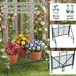 Rankgitter für Kletterpflanzen freistehendes Kletterblumenständer aus Metall mit klappbarem Regal Dunkelgrün