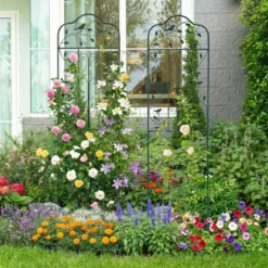 Rankgitter für Kletterpflanzen freistehendes Kletterblumenständer aus Metall mit klappbarem Regal Dunkelgrün