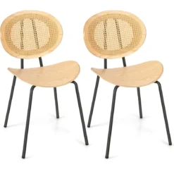 Rattan Esszimmerstuhl-Set 2er Set Boho Armlose Esszimmerstühle mit Metallbeinen atmungsaktiver Flechtcane-Rückenlehne