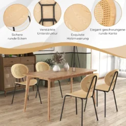 Rattan Esszimmerstuhl-Set 2er Set Boho Armlose Esszimmerstühle mit Metallbeinen atmungsaktiver Flechtcane-Rückenlehne