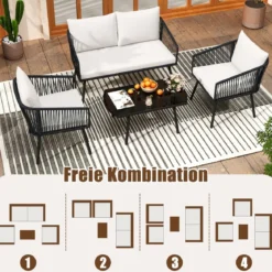 Rattan Gartenmöbel Set Balkonmöbel Set mit Sitz- und Rückenkissen Terrassenmöbel