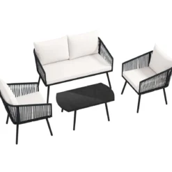 Rattan Gartenmöbel Set Balkonmöbel Set mit Sitz- und Rückenkissen Terrassenmöbel