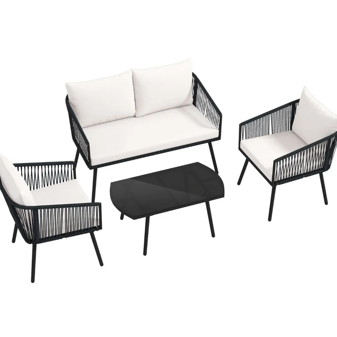 Rattan Gartenmöbel Set Balkonmöbel Set mit Sitz- und Rückenkissen Terrassenmöbel