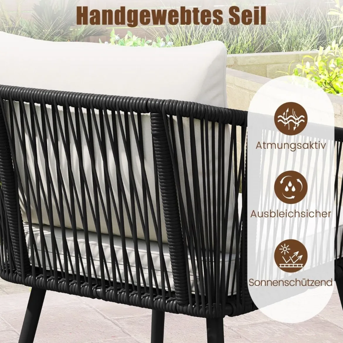 Rattan Gartenmöbel Set Balkonmöbel Set mit Sitz- und Rückenkissen Terrassenmöbel