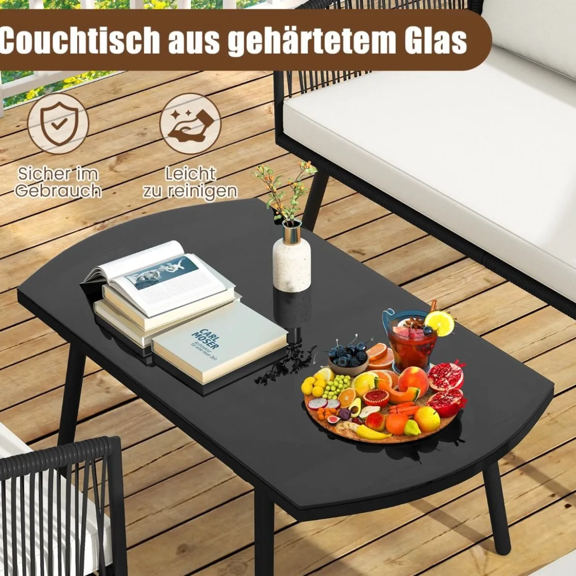 Rattan Gartenmöbel Set Balkonmöbel Set mit Sitz- und Rückenkissen Terrassenmöbel