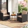 Rattan Gartenmöbel Set inkl. 2 Stühle mit Kissen & Tisch aus Glas Outdoor Sitzgruppe Schwarz-Khaki
