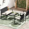 Rattan Gartenmöbel Set mit 2 Sessel & Bank & Tisch & Sitzkissen Outdoor Lounge Möbel Beige