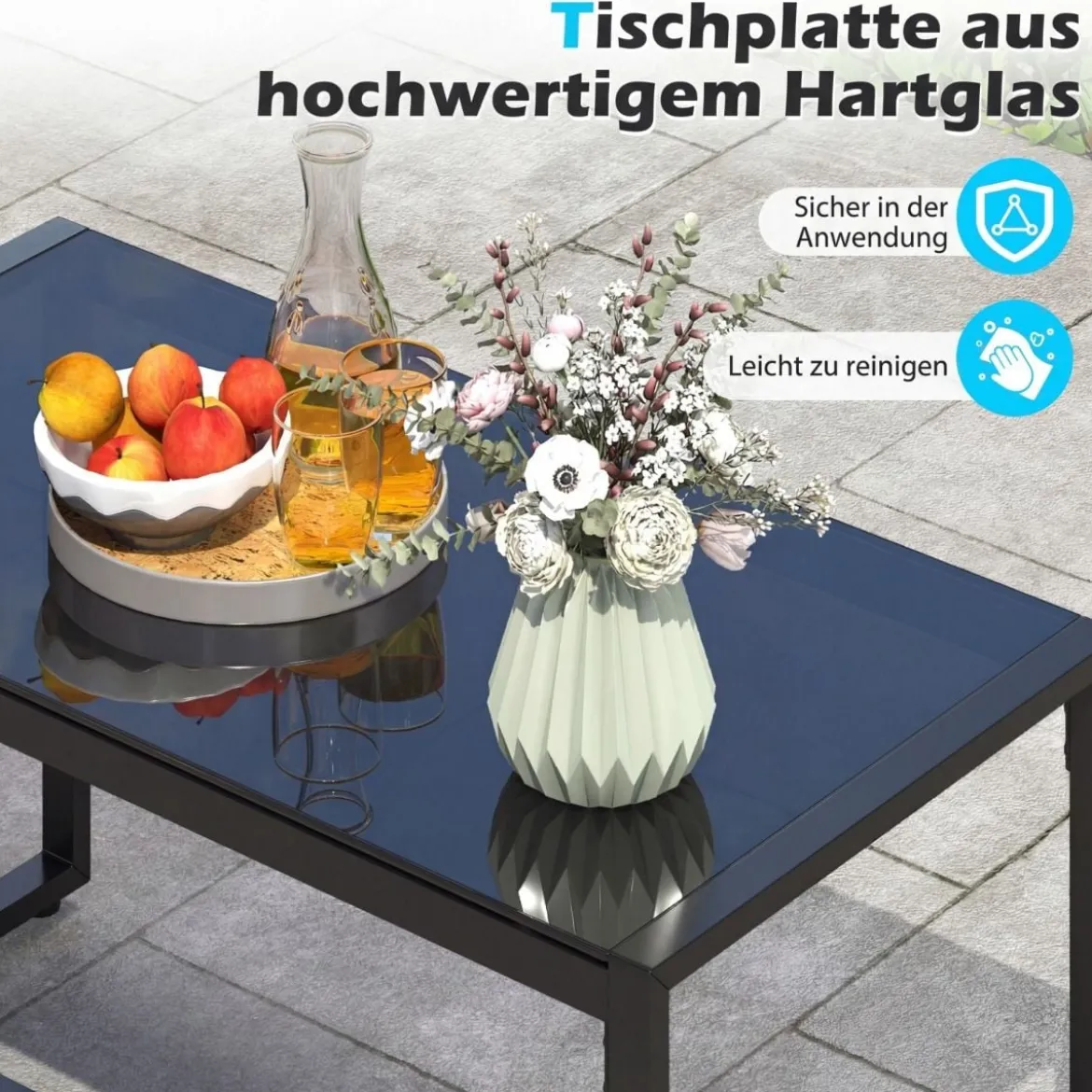 Rattan Gartenmöbel Set mit 2 Sessel & Bank & Tisch & Sitzkissen Outdoor Lounge Möbel Beige