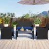 Rattan Gartenmöbel Set mit 2 Stühlen & Bank & Tisch & Kissen Outdoor Lounge Möbel Gartengarnitur Blau