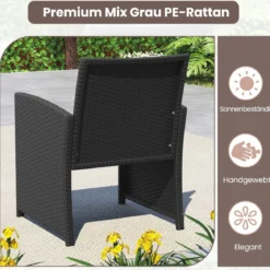 Rattan Gartenmöbel Set mit 2 Stühlen & Bank & Tisch & Kissen Outdoor Lounge Möbel Gartengarnitur Blau