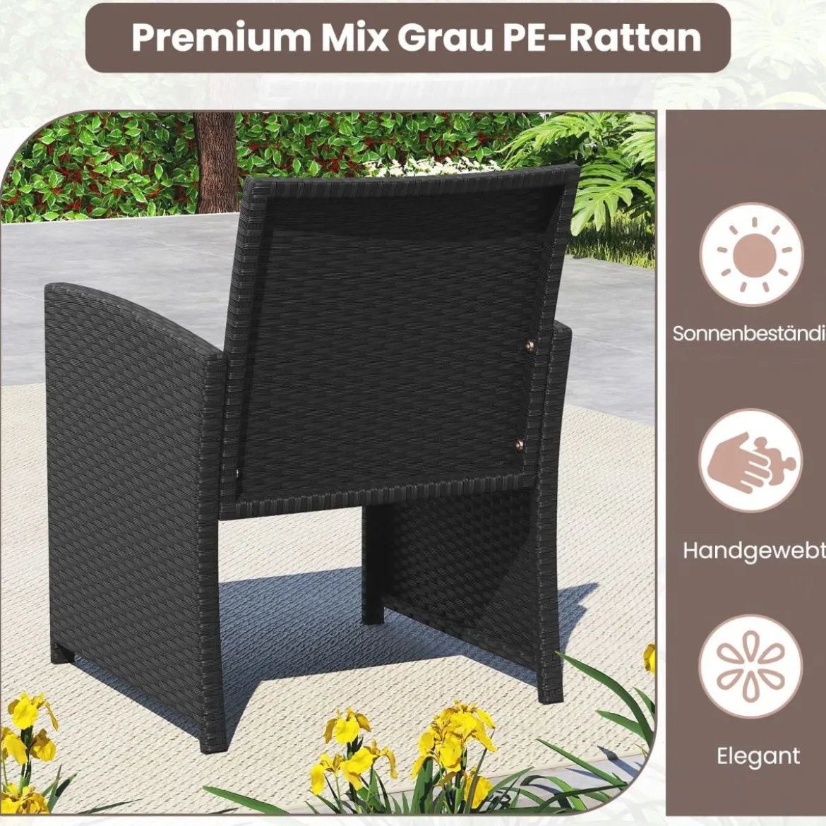 Rattan Gartenmöbel Set mit 2 Stühlen & Bank & Tisch & Kissen Outdoor Lounge Möbel Gartengarnitur Blau
