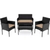 Rattan Gartenmöbel Set mit 2 Stühlen & Bank & Tisch & Kissen Sitzgruppe Gartengarnitur Khaki