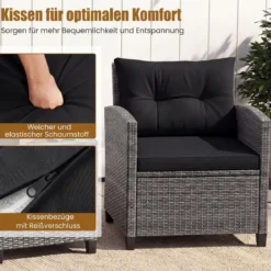 Rattan Gartenmöbel Set 3-Teiliges Balkonmöbel mit 2 Sessel und Tisch mit Sicherheitsglas-Tischplatte